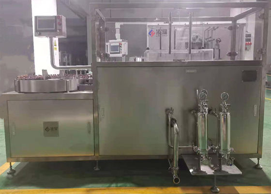 Un buon prezzo. Macchina di riempimento di liquidi farmaceutici per sciroppi liquidi orali, alta velocità di riempimento con 16 ugelli di riempimento e 26 teste di tappo, standard GMP in linea
