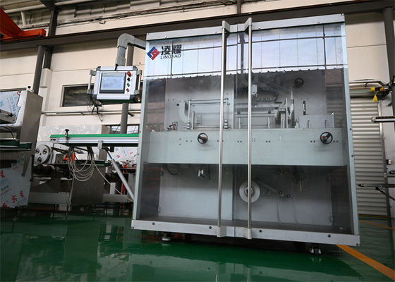 Un buon prezzo. Macchina di avvolgimento automatico di pellicole per scatole farmaceutiche con servo-driven, conforme alle GMP, ad alta velocità Max 60 fasci per minuto in linea